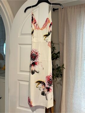 Topshop Cream Slip Midi Watercolor Floral Dress